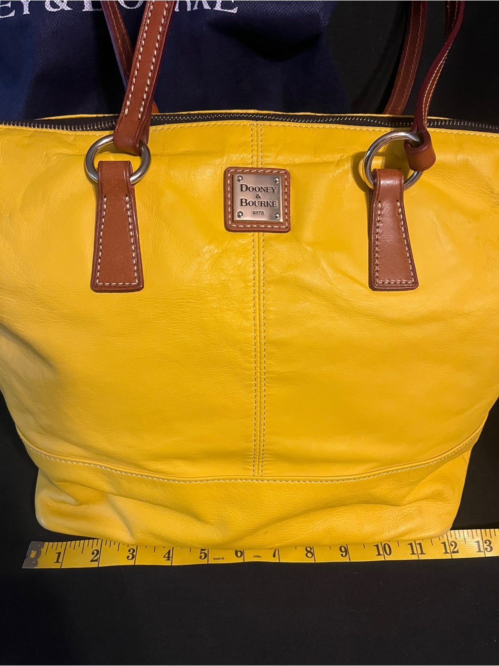 Dooney & Bourke Bright Yellow Leather Tote with Brown Straps and Dust Bag - Picture 16 of 16